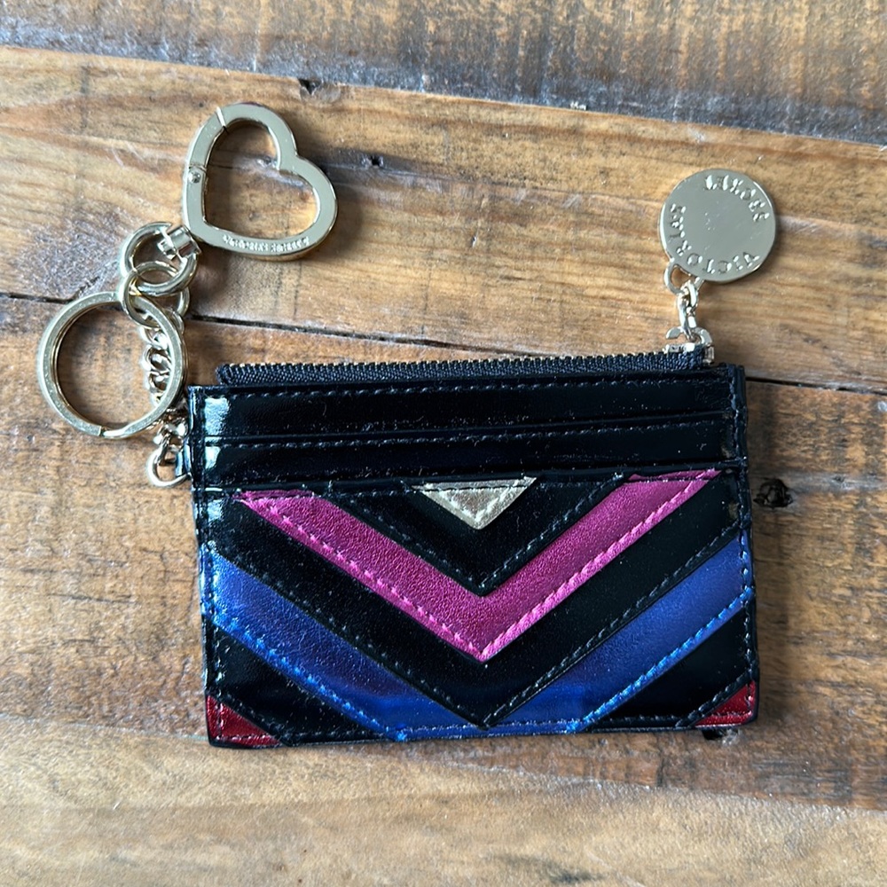 New Victoria’s Secret chevron metallic zip card holder keychain mini wallet